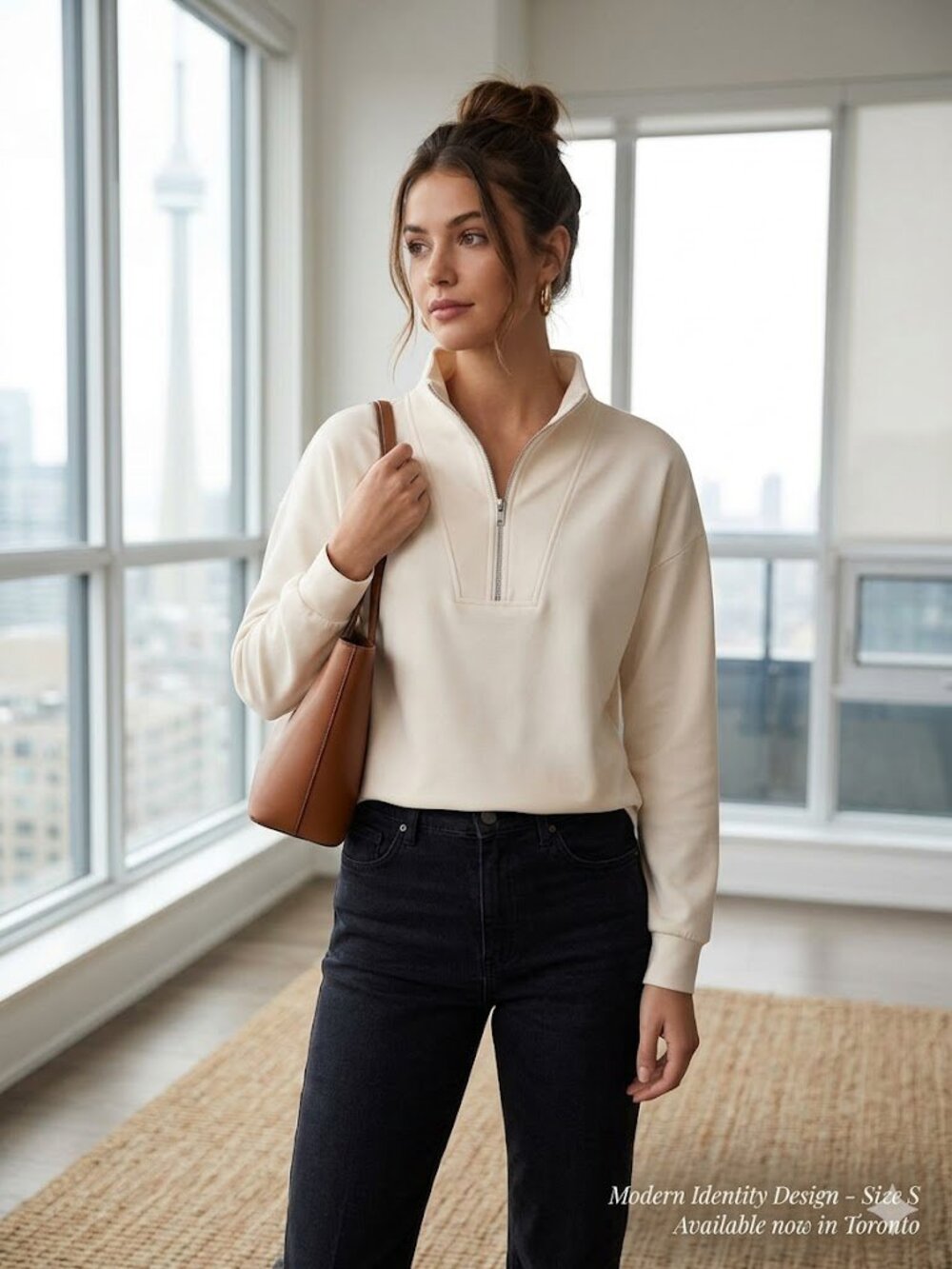 Minimalist Cream Half-Zip Mock Neck Sweater - Modern Identity